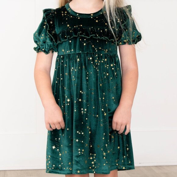 Marie Nicole Clothing Emerald Starry Night Velvet Ruffle Dress Size 8 - Picture 1 of 6